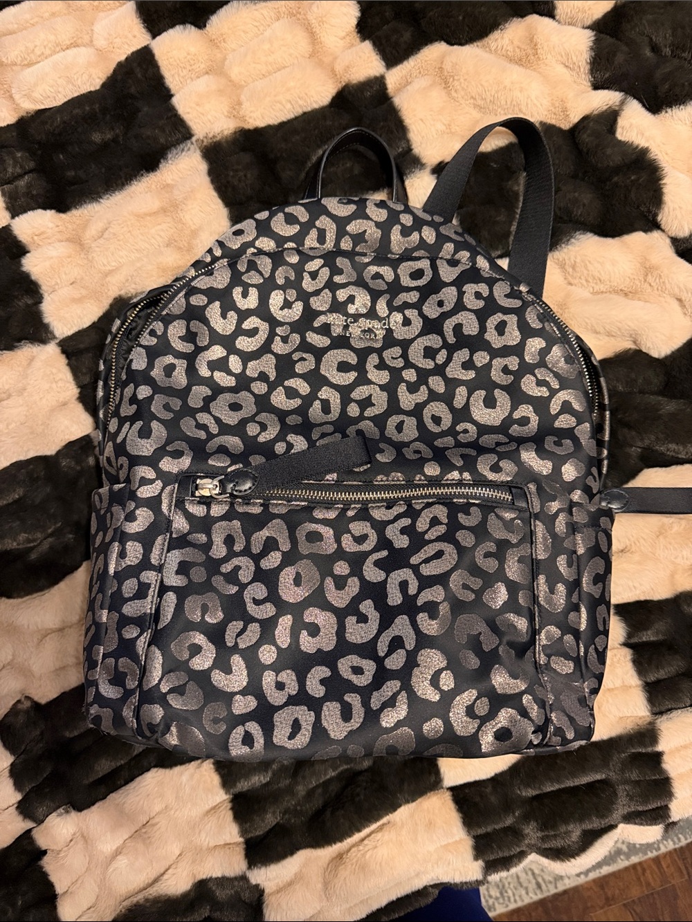 kate spade Navy Backpack with Silver Leopard Print
